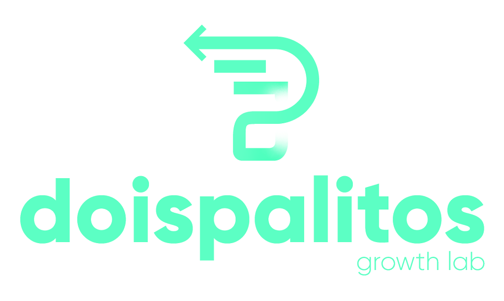 Logo doispalitos growth lab — versão neon em fundo preto